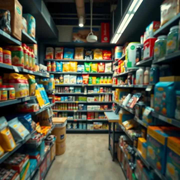 Display of diverse retail products neatly arranged on shelves inside WW Jacaranda Shop